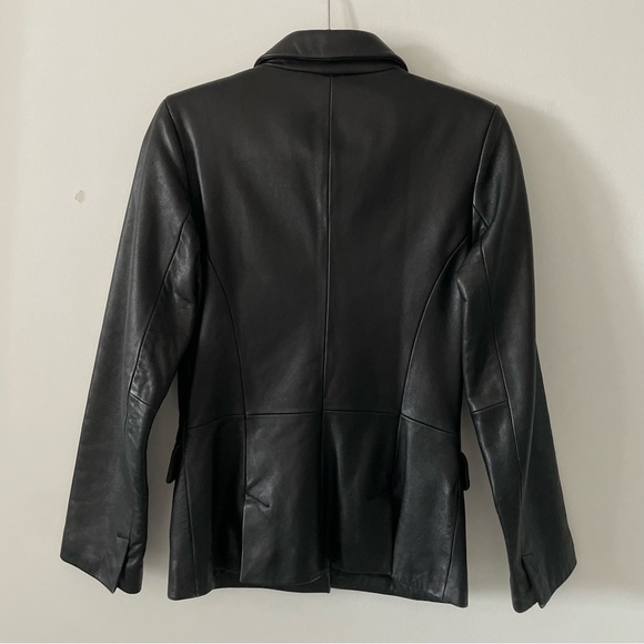 Kenneth Cole Reaction black leather blazer jacket size small lined two pockets - Picture 4 of 4